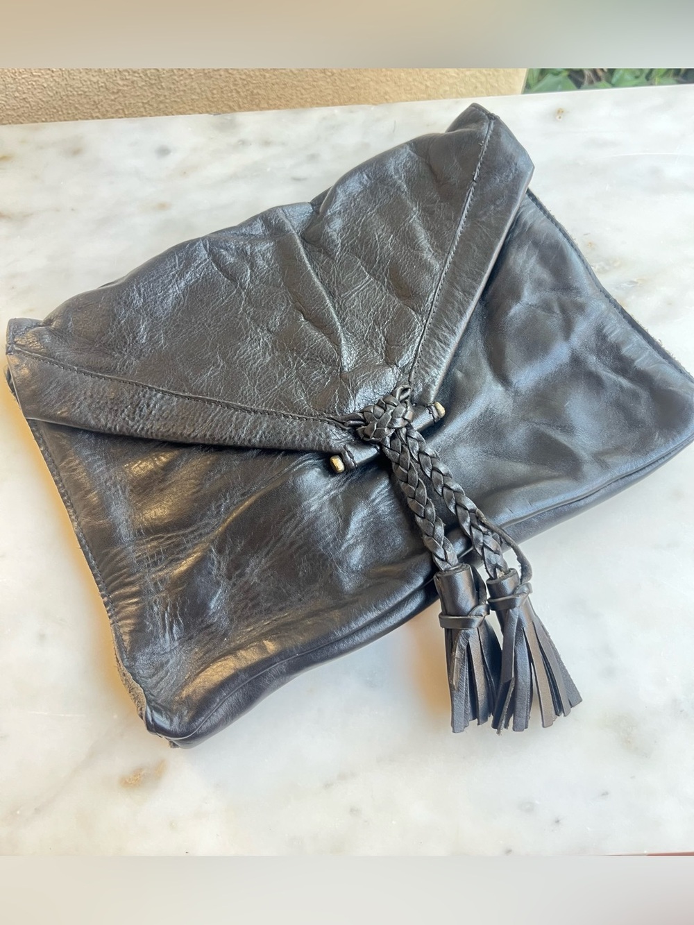 Embrazio black leather couch handbag